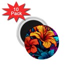 Hibiscus Flowers Colorful Vibrant Tropical Garden Bright Saturated Nature 1.75  Magnets (10 pack) 
