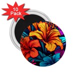 Hibiscus Flowers Colorful Vibrant Tropical Garden Bright Saturated Nature 2.25  Magnets (10 pack) 