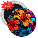 Hibiscus Flowers Colorful Vibrant Tropical Garden Bright Saturated Nature 3  Magnets (10 pack) 