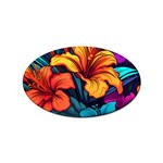 Hibiscus Flowers Colorful Vibrant Tropical Garden Bright Saturated Nature Sticker (Oval)