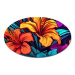 Hibiscus Flowers Colorful Vibrant Tropical Garden Bright Saturated Nature Oval Magnet