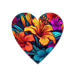 Hibiscus Flowers Colorful Vibrant Tropical Garden Bright Saturated Nature Heart Magnet