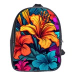 Hibiscus Flowers Colorful Vibrant Tropical Garden Bright Saturated Nature School Bag (Large)