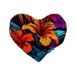 Hibiscus Flowers Colorful Vibrant Tropical Garden Bright Saturated Nature Standard 16  Premium Heart Shape Cushions