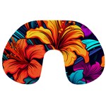 Hibiscus Flowers Colorful Vibrant Tropical Garden Bright Saturated Nature Travel Neck Pillow