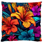 Hibiscus Flowers Colorful Vibrant Tropical Garden Bright Saturated Nature Large Premium Plush Fleece Cushion Case (One Side)