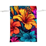 Hibiscus Flowers Colorful Vibrant Tropical Garden Bright Saturated Nature Lightweight Drawstring Pouch (XL)