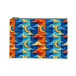 Clouds Stars Sky Moon Day And Night Background Wallpaper Cosmetic Bag (Large)