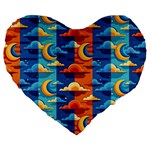 Clouds Stars Sky Moon Day And Night Background Wallpaper Large 19  Premium Flano Heart Shape Cushions