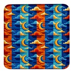 Clouds Stars Sky Moon Day And Night Background Wallpaper Square Glass Fridge Magnet (4 pack)