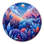 Nature Night Bushes Flowers Leaves Clouds Landscape Berries Story Fantasy Wallpaper Background Sampl Round Mousepad