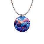 Nature Night Bushes Flowers Leaves Clouds Landscape Berries Story Fantasy Wallpaper Background Sampl 1  Button Necklace