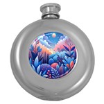 Nature Night Bushes Flowers Leaves Clouds Landscape Berries Story Fantasy Wallpaper Background Sampl Round Hip Flask (5 oz)