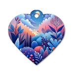 Nature Night Bushes Flowers Leaves Clouds Landscape Berries Story Fantasy Wallpaper Background Sampl Dog Tag Heart (One Side)