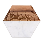 Nature Night Bushes Flowers Leaves Clouds Landscape Berries Story Fantasy Wallpaper Background Sampl Marble Wood Coaster (Hexagon) 