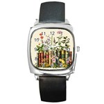 Books Flowers Book Flower Flora Floral Square Metal Watch