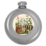 Books Flowers Book Flower Flora Floral Round Hip Flask (5 oz)