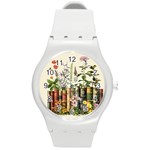 Books Flowers Book Flower Flora Floral Round Plastic Sport Watch (M)