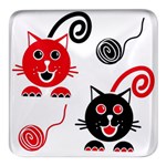 Cat Little Ball Animal Square Glass Fridge Magnet (4 pack)