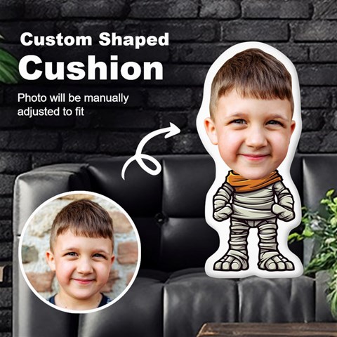 Personalized Photo in Halloween Mummy Cartoon Style Custom Shaped Cushion Cut To Shape Cushion Case from ArtsNow.com Front