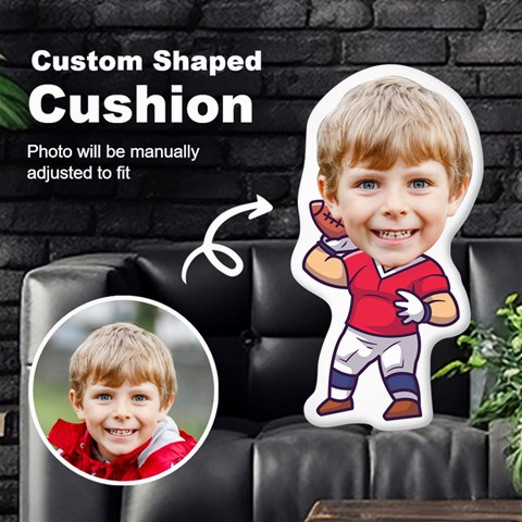 Personalized Photo in Sport Rugby Cartoon Style Custom Shaped Cushion Cut To Shape Cushion Case from ArtsNow.com Front