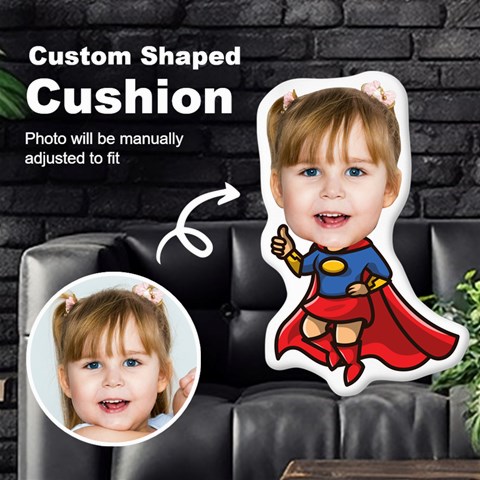 Personalized Photo in Superwoman Cartoon Style Custom Shaped Cushion Cut To Shape Cushion Case from ArtsNow.com Front