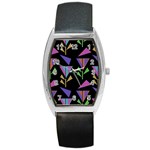 Abstract Pattern Flora Flower Barrel Style Metal Watch