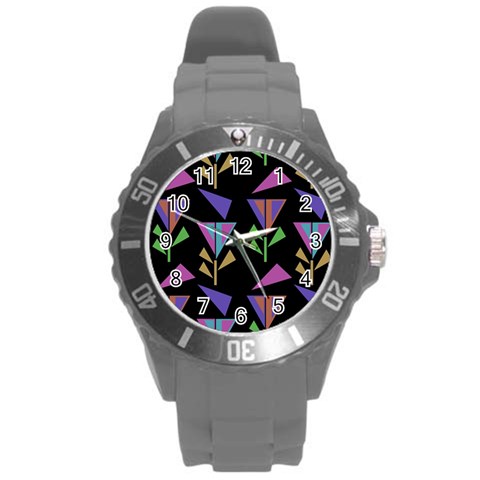 Abstract Pattern Flora Flower Round Plastic Sport Watch (L) from ArtsNow.com Front
