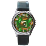 Leaves Foliage Pattern Oak Autumn Round Metal Watch