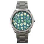 Drawing Flowers Meadow White Sport Metal Watch