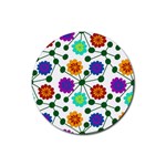 Bloom Plant Flowering Pattern Rubber Round Coaster (4 pack)
