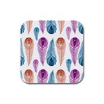 Pen Peacock Colors Colored Pattern Rubber Square Coaster (4 pack)