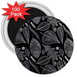 Leaves Flora Black White Nature 3  Magnets (100 pack)