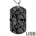 Leaves Flora Black White Nature Dog Tag USB Flash (One Side)