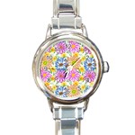 Bloom Flora Pattern Printing Round Italian Charm Watch