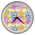 Bloom Flora Pattern Printing Wall Clock (Silver)