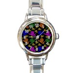 Pattern-repetition-snail-blue Round Italian Charm Watch
