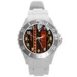 Sci-fi Futuristic Science Fiction City Neon Scene Artistic Technology Machine Fantasy Gothic Town Bu Round Plastic Sport Watch (L)