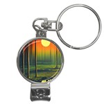 Outdoors Night Moon Full Moon Trees Setting Scene Forest Woods Light Moonlight Nature Wilderness Lan Nail Clippers Key Chain