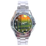 Outdoors Night Moon Full Moon Trees Setting Scene Forest Woods Light Moonlight Nature Wilderness Lan Stainless Steel Analogue Watch