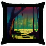 Nature Swamp Water Sunset Spooky Night Reflections Bayou Lake Throw Pillow Case (Black)