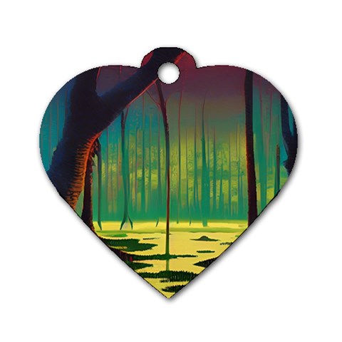 Nature Swamp Water Sunset Spooky Night Reflections Bayou Lake Dog Tag Heart (Two Sides) from ArtsNow.com Front