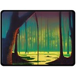 Nature Swamp Water Sunset Spooky Night Reflections Bayou Lake Two Sides Fleece Blanket (Large)