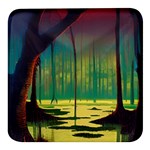 Nature Swamp Water Sunset Spooky Night Reflections Bayou Lake Square Glass Fridge Magnet (4 pack)
