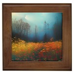 Wildflowers Field Outdoors Clouds Trees Cover Art Storm Mysterious Dream Landscape Framed Tile