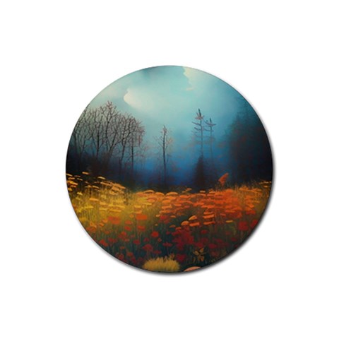 Wildflowers Field Outdoors Clouds Trees Cover Art Storm Mysterious Dream Landscape Rubber Round Coaster (4 pack) from ArtsNow.com Front