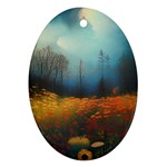 Wildflowers Field Outdoors Clouds Trees Cover Art Storm Mysterious Dream Landscape Oval Ornament (Two Sides)