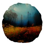 Wildflowers Field Outdoors Clouds Trees Cover Art Storm Mysterious Dream Landscape Large 18  Premium Flano Round Cushions