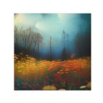 Wildflowers Field Outdoors Clouds Trees Cover Art Storm Mysterious Dream Landscape Square Satin Scarf (30  x 30 )