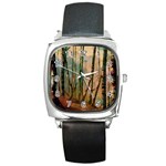 Woodland Woods Forest Trees Nature Outdoors Mist Moon Background Artwork Book Square Metal Watch